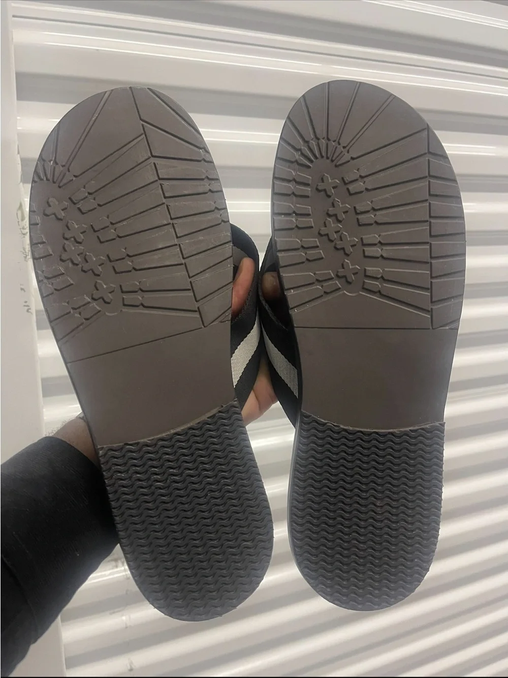 Black Flip Flop Sandals with White Stripes Sz 11